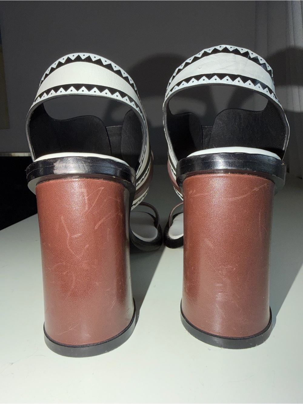 Tory Burch White and Brown Leather Buckle Sandals - Picture 6 of 9